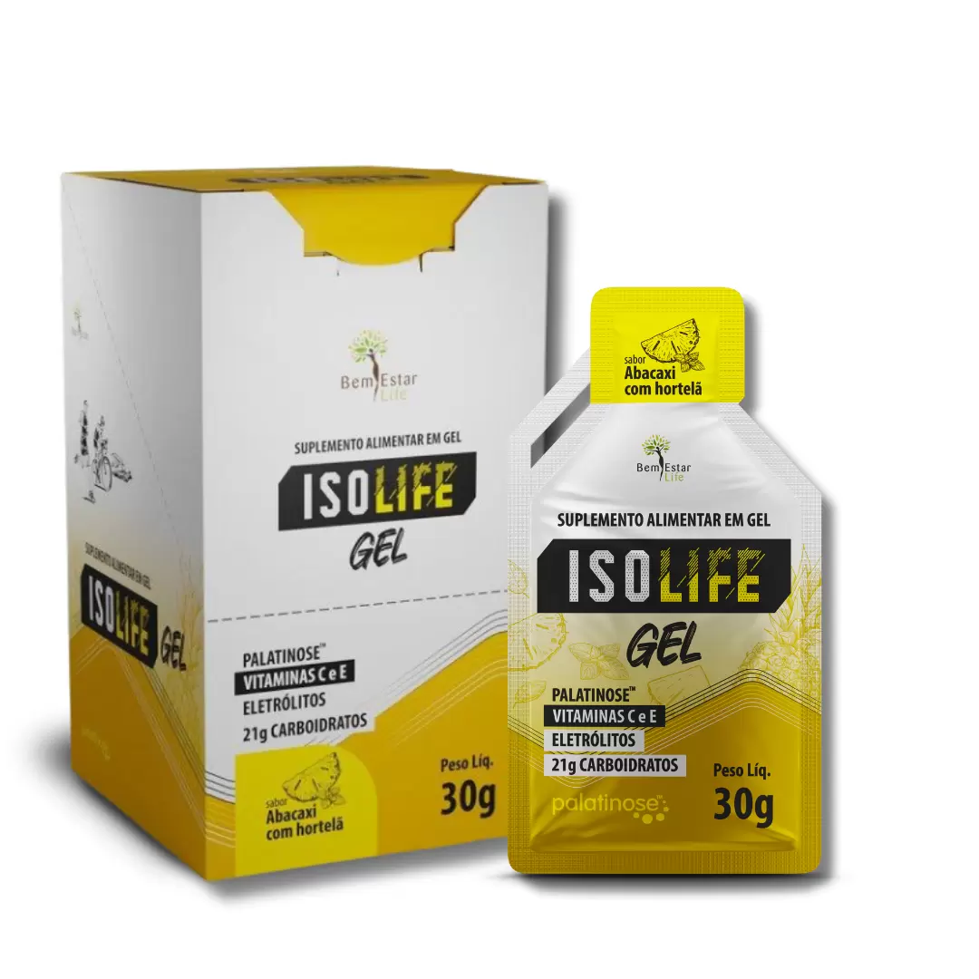 ISO LIFE GEL CARBO - C/ VITAMINA C e E - Sabor ABACAXI COM HOTELÃ 10 SACHÊS