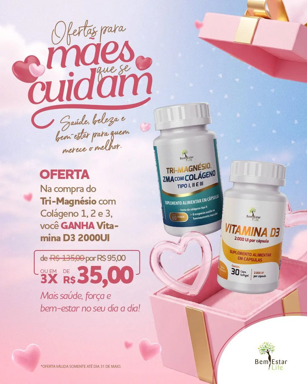 TRI-MAGNÉSIO + ZMA COM COLÁGENO 1, 2, 3 brinde VITAMINA D3