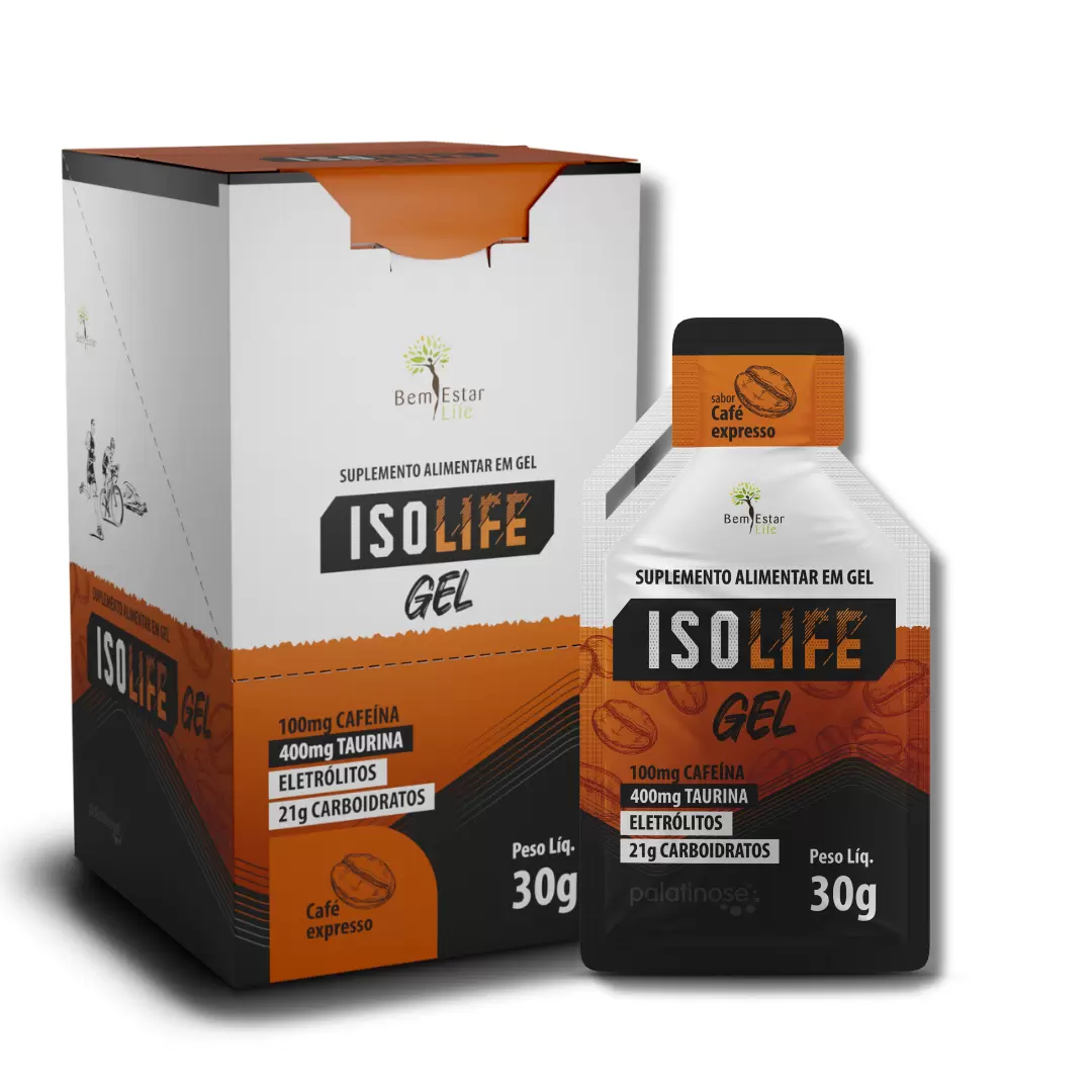 ISO LIFE GEL CARBO - C/ CAFEÍNA E TAURINA - Sabor CAFÉ EXPRESSO 10 SACHÊS