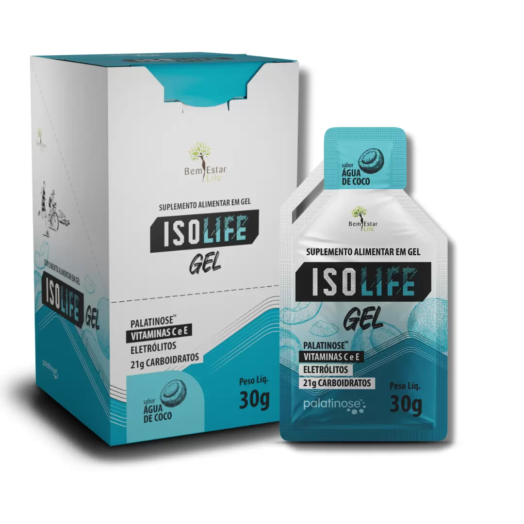 ISO LIFE GEL CARBO - C/ VITAMINA C e E - Sabor ÁGUA DE COCO 10 SACHÊS